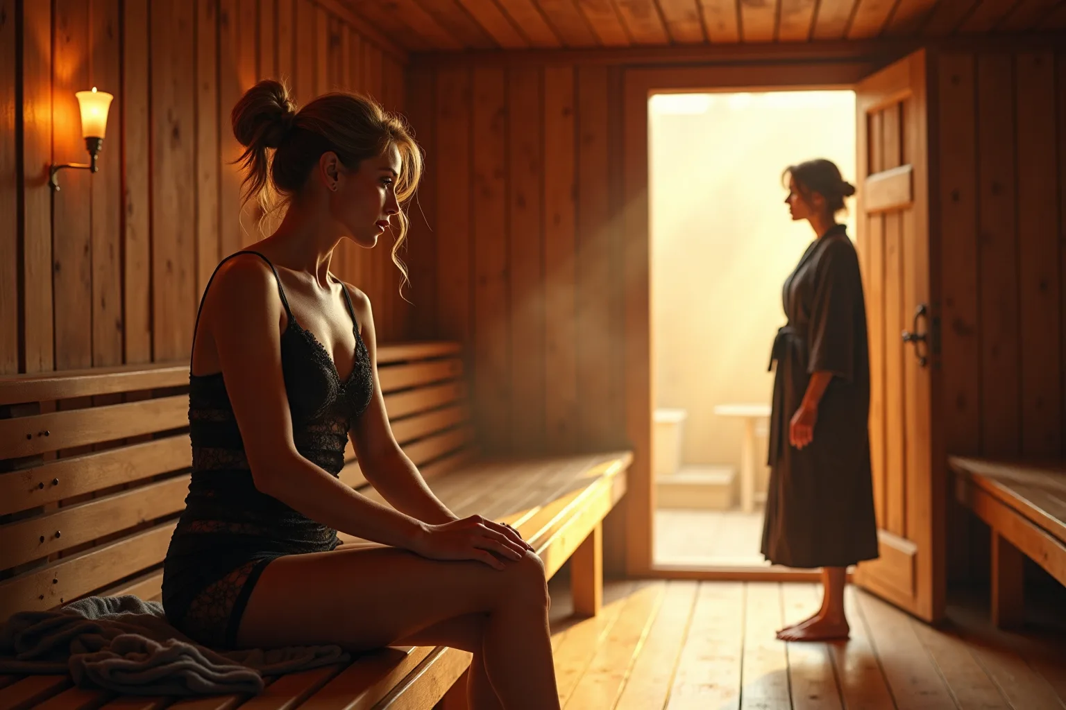 Erotic story illustration: The Woman Who Came into the Sauna Found Me Like This