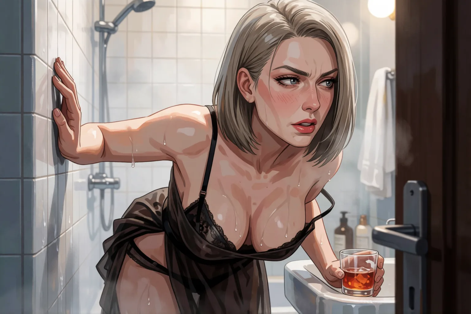 Erotic story illustration: Adrián Gave Me to His Friends in That Bathroom