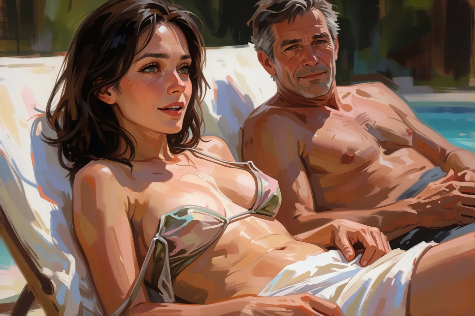 Escena 2 del relato: Cinco amigas y el masajista maduro de la piscina
