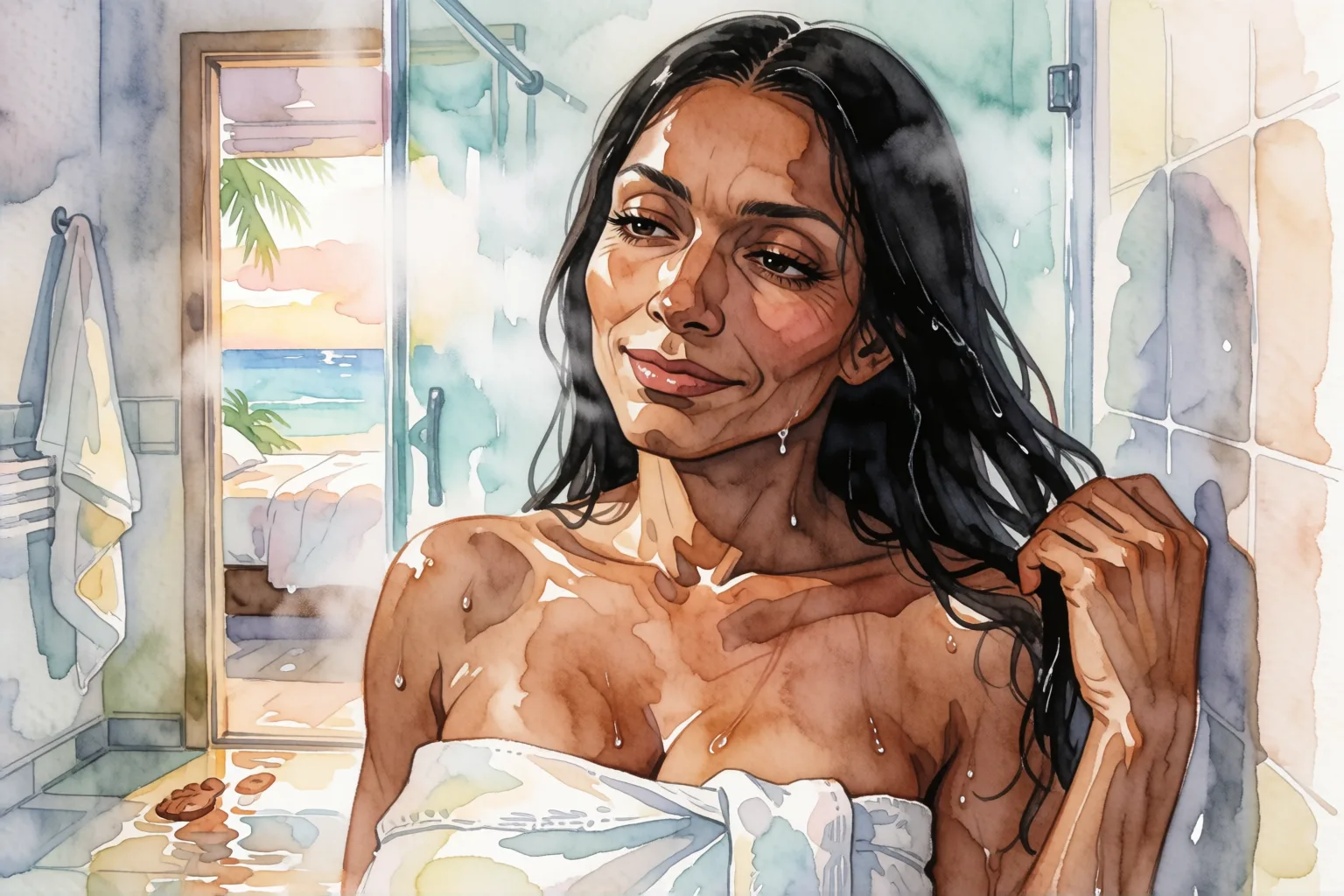 Ilustración del relato erótico: Dos chicas trans y la noche de cumpleaños en el Caribe