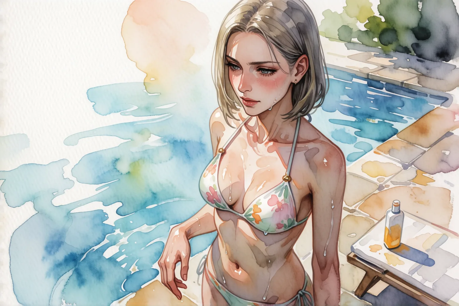 Escena 1 del relato: El amigo de mi marido me miraba sin disimulo en la piscina