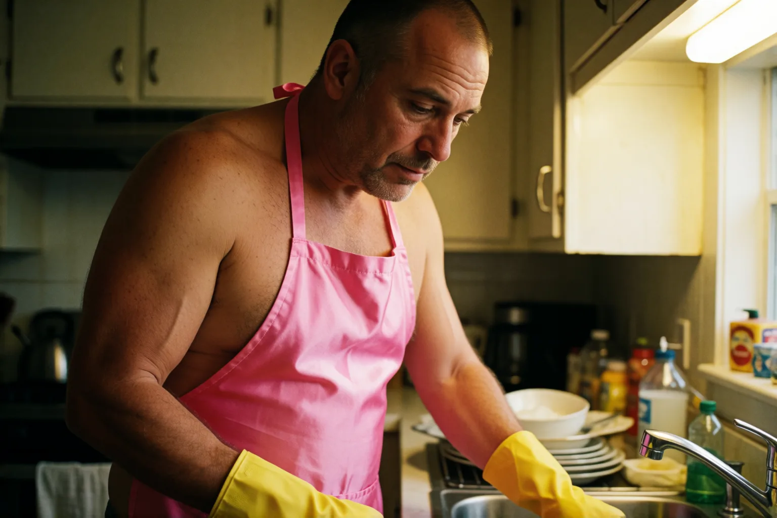 Erotic story illustration: The Pink Apron My Maid Forced Me to Wear