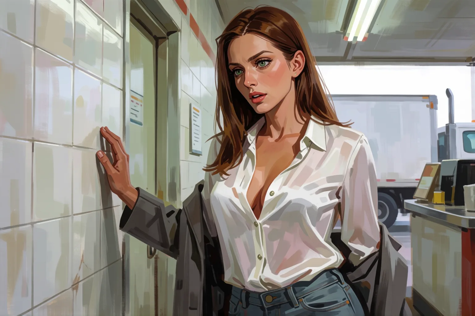 Erotic story illustration: The Stranger at the Service Area Possessed Me Wordlessly