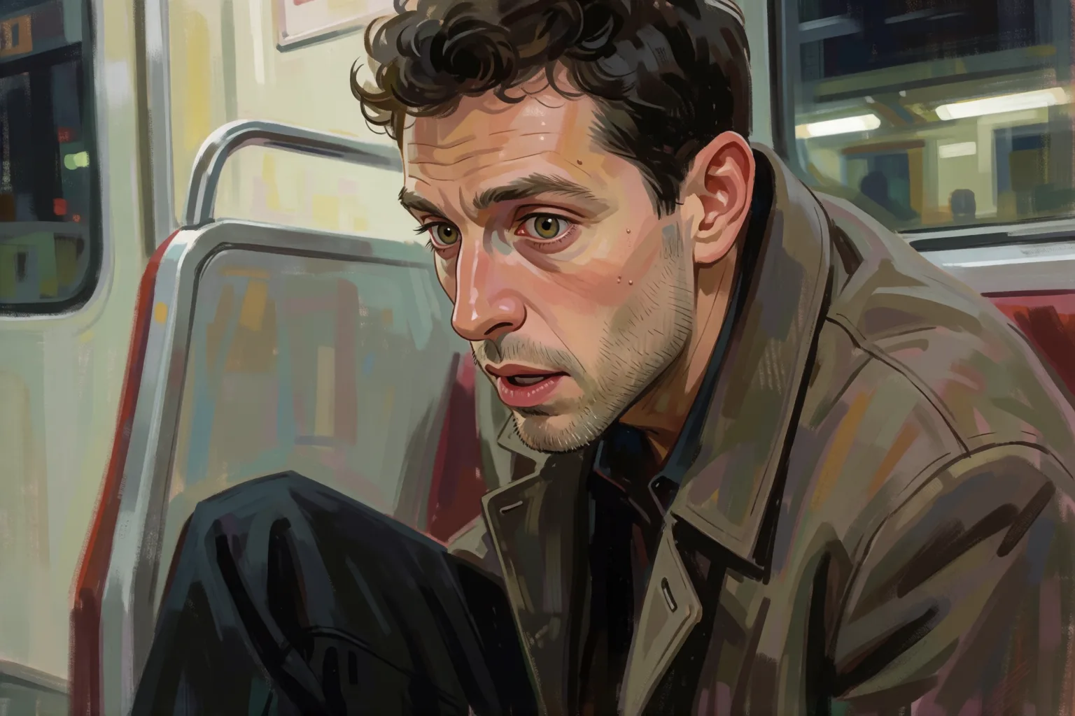 Scene 1 of the story: The Stranger on the Last Train Looked at Me Without Hiding It