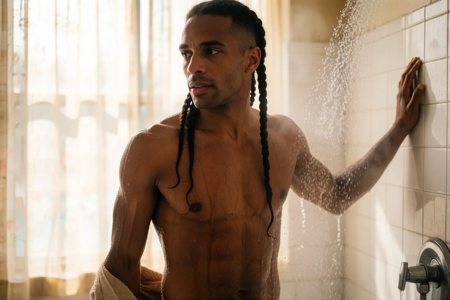 Erotic story illustration: The Swimmer Who Dominated Me in the Club Showers