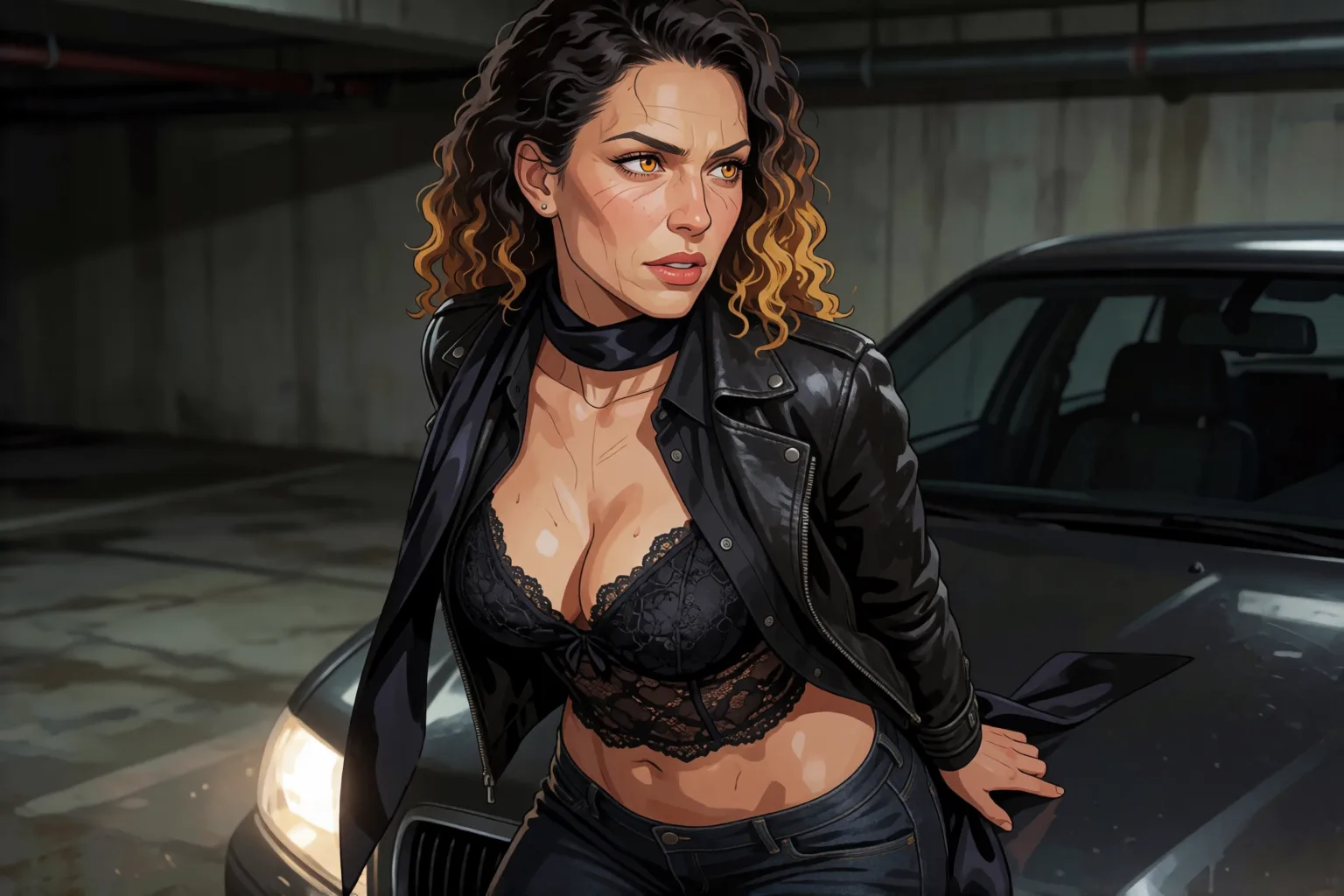 Erotic story illustration: In the garage I taught her to obey me
