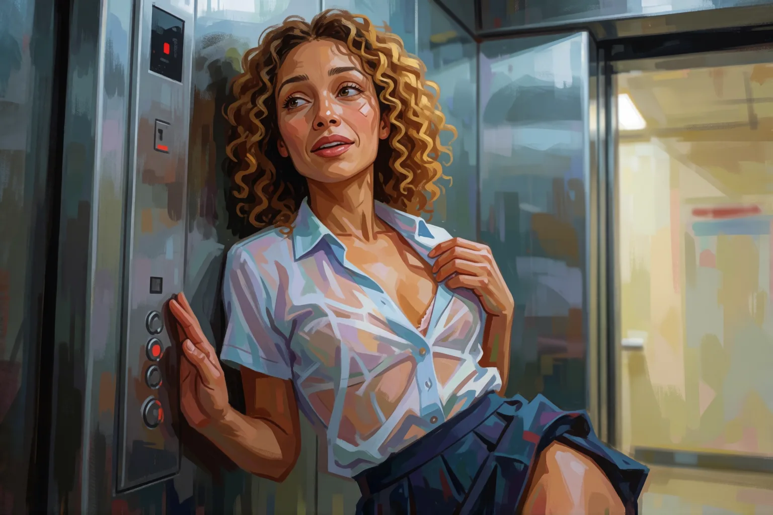 Ilustração do conto erótico: Presos no elevador com a cunhada do meu amigo