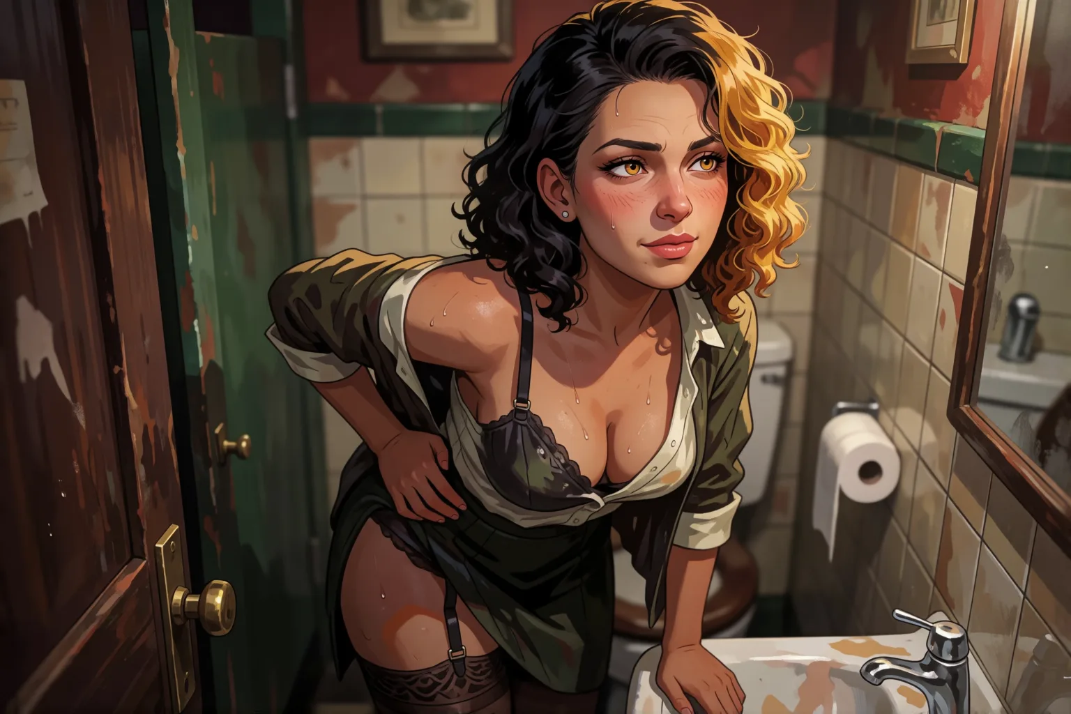 Ilustración del relato erótico: Grabé en el baño del pub lo que jamás debí ver