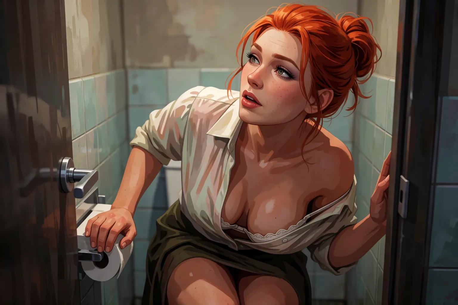 Escena 1 del relato: La desconocida del bar me llevó al baño de señoras
