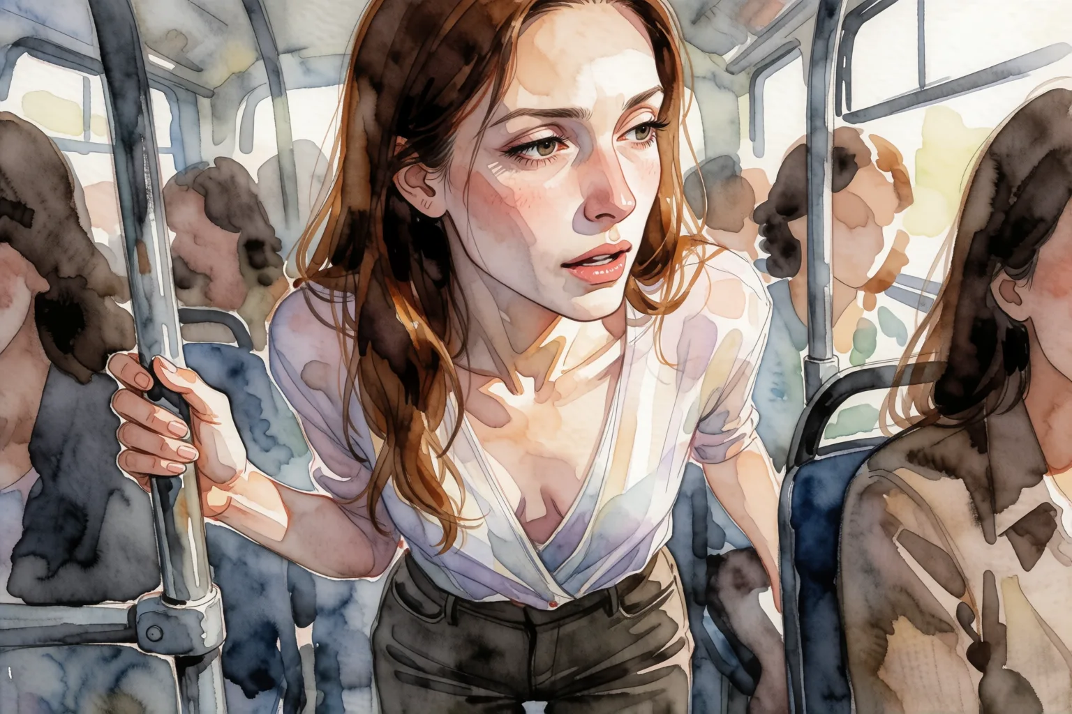 Ilustração do conto erótico: A desconhecida que me roçou no ônibus de mulheres
