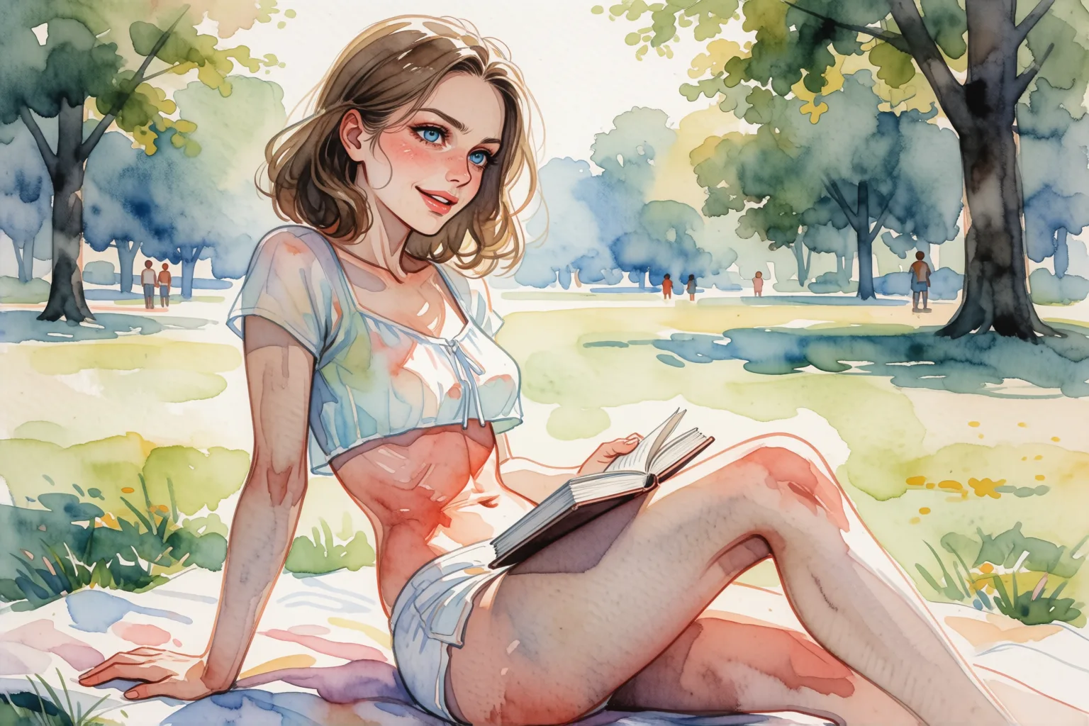 Ilustración del relato erótico: La extranjera que conocí leyendo en el parque