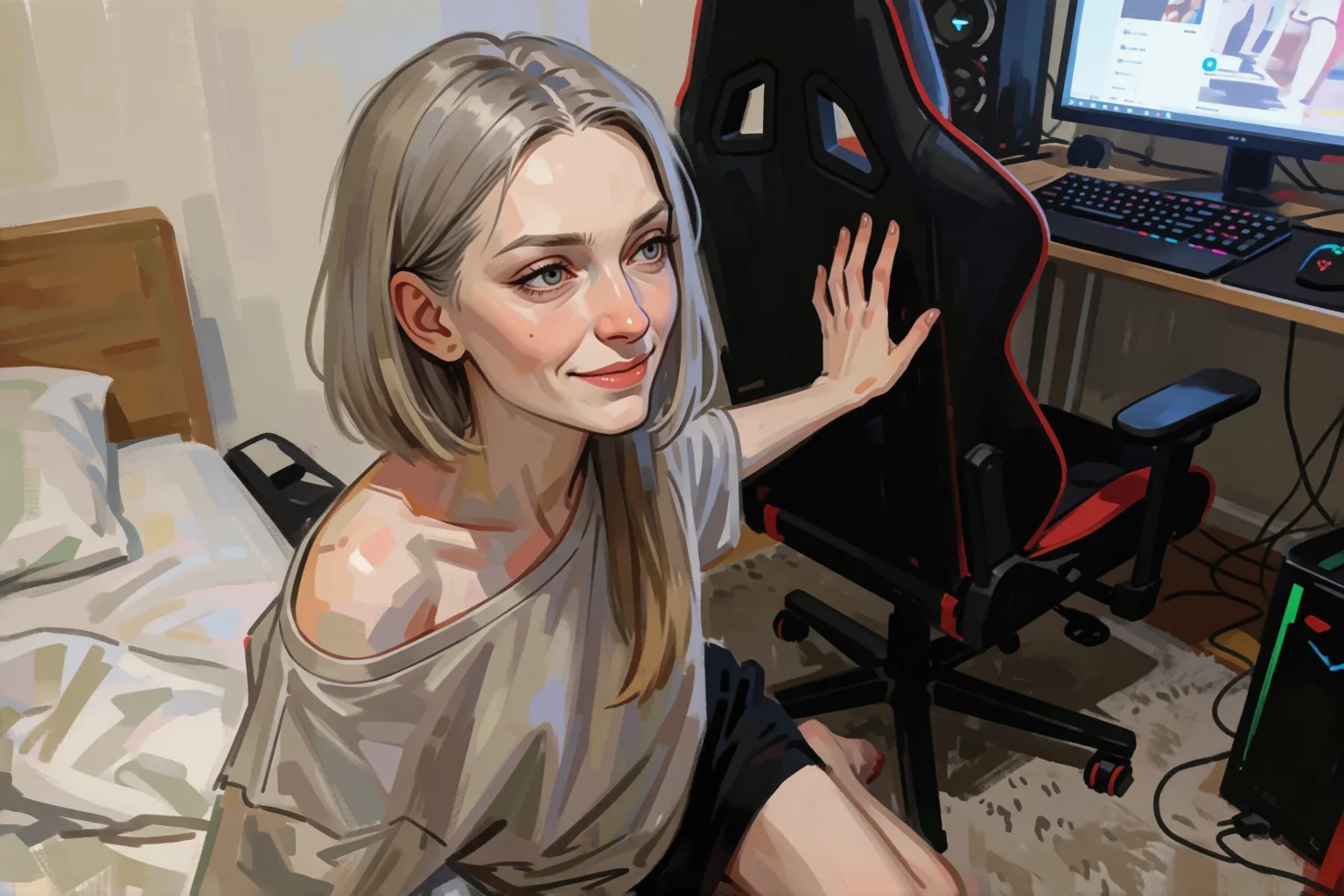 Erotic story illustration: The Fantasy I Fulfilled While He Was Playing Online