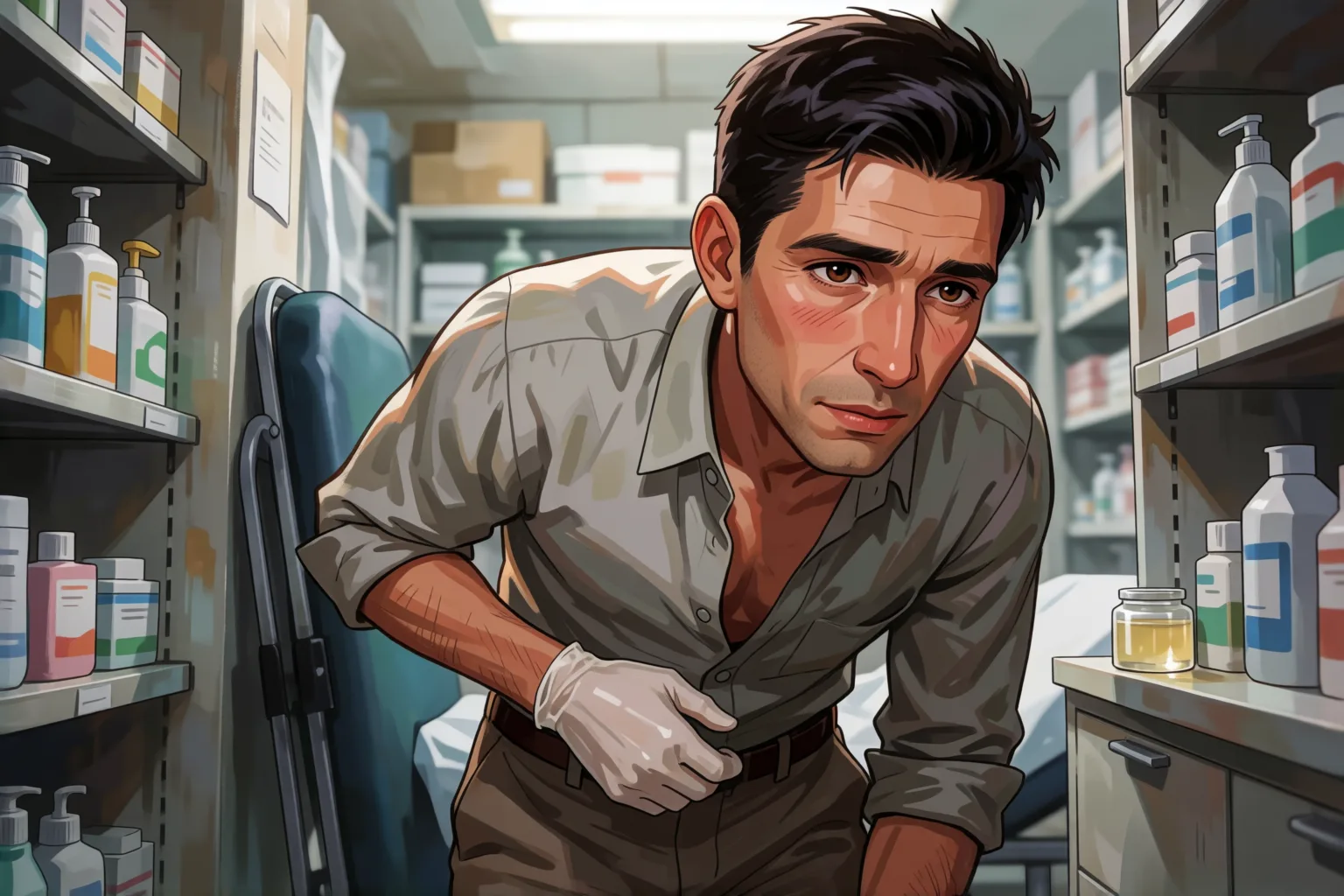 Ilustração do conto erótico: A farmacêutica que me pôs de joelhos naquela tarde