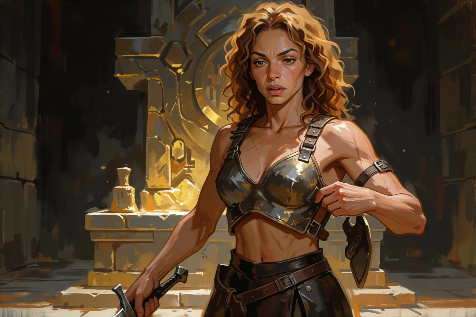 Ilustração do conto erótico: A guerreira que sucumbiu aos guardiões do templo