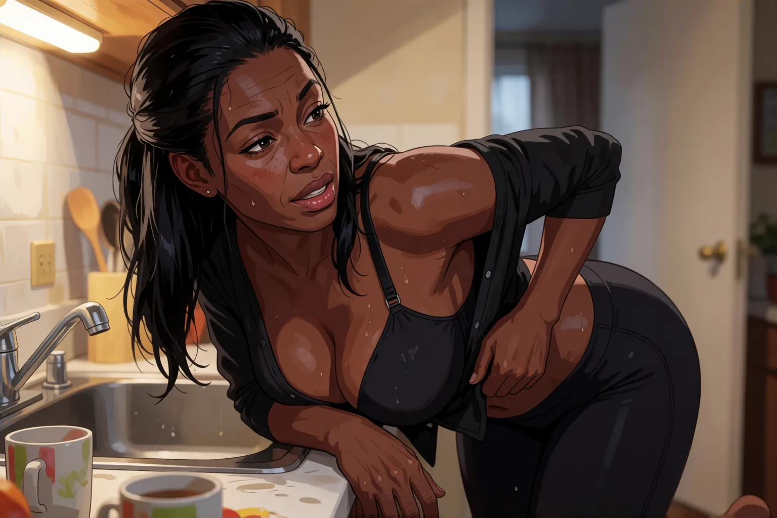 Escena 1 del relato: La madura del gimnasio terminó en mi cocina esa noche