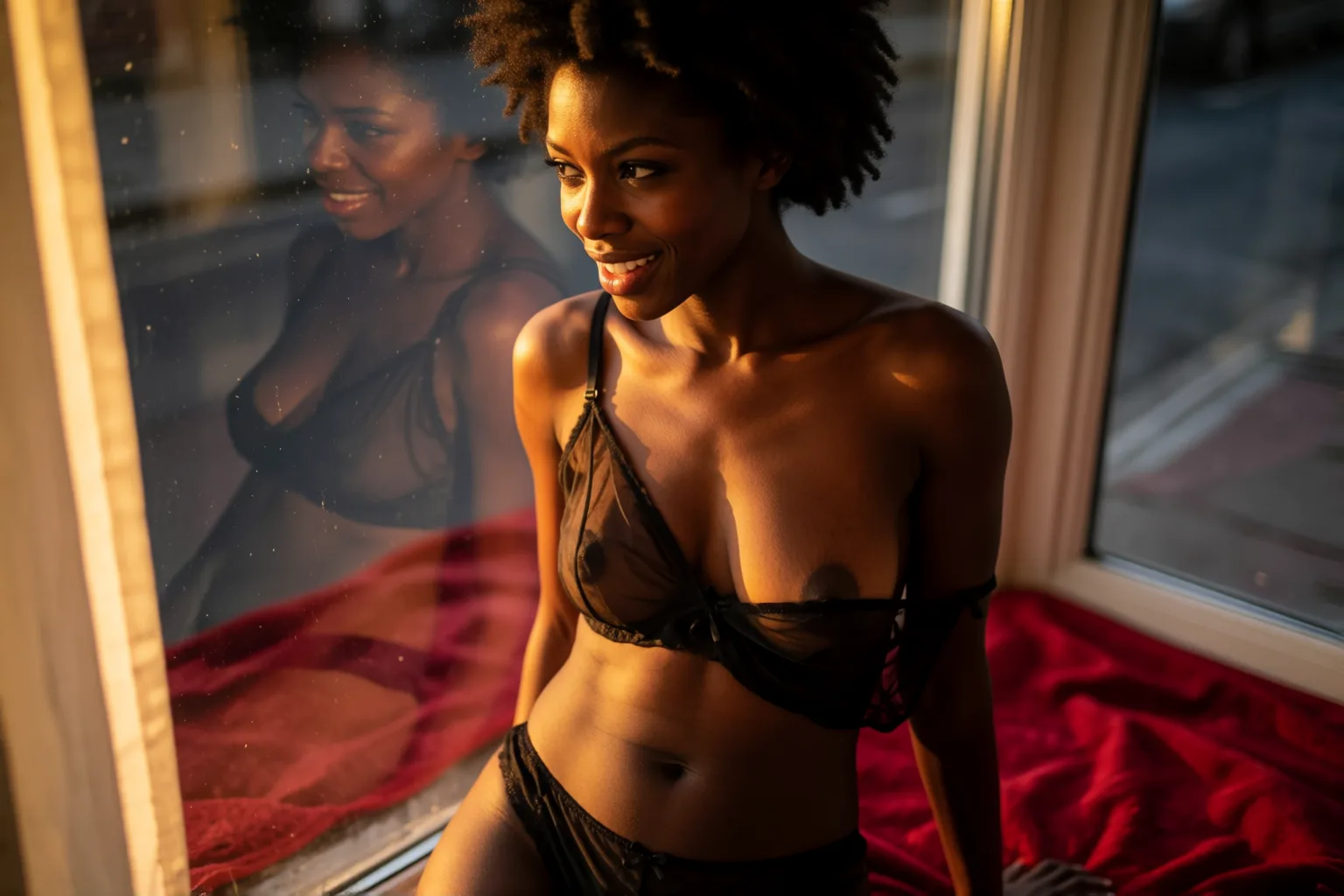 Erotic story illustration: The Red Blanket of the Stranger Who Watched Me