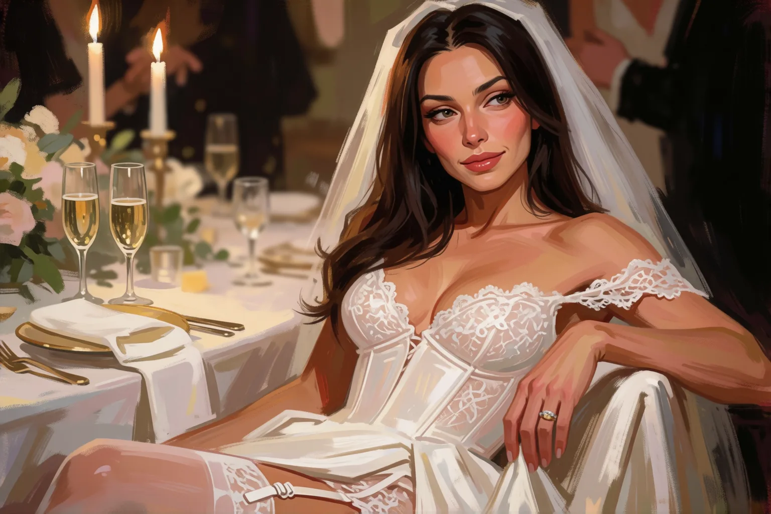 Erotic story illustration: The Wedding Night I Spent With Everyone Except Him