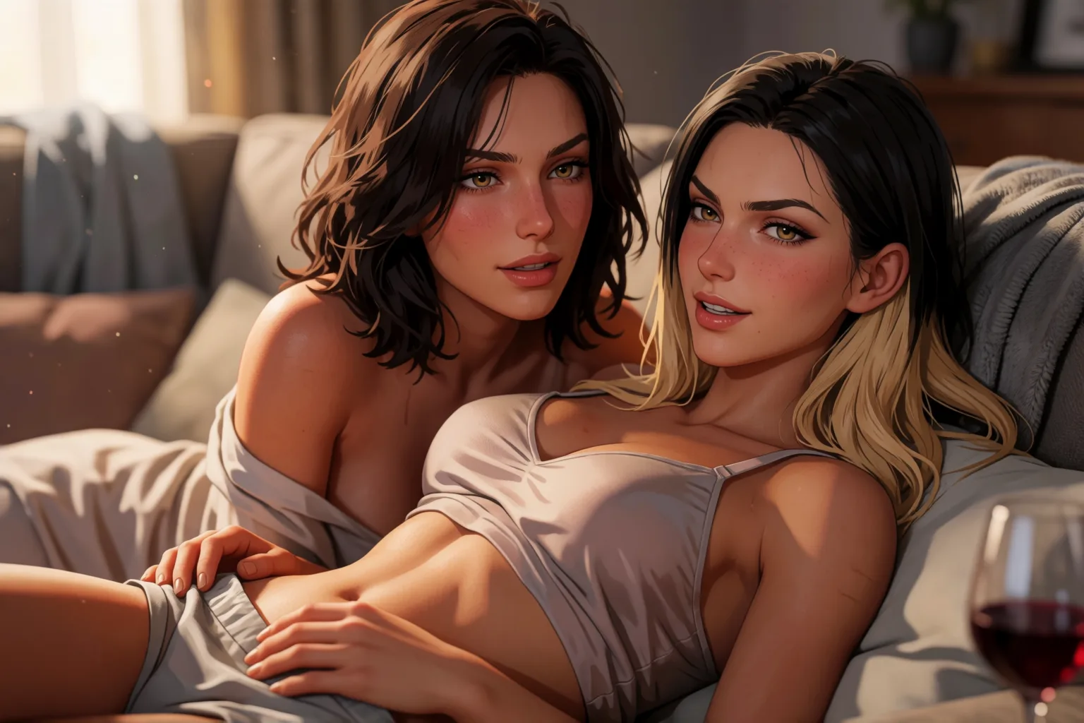 Cena 2 do conto: A festa do pijama com minhas amigas virou um jogo sem regras