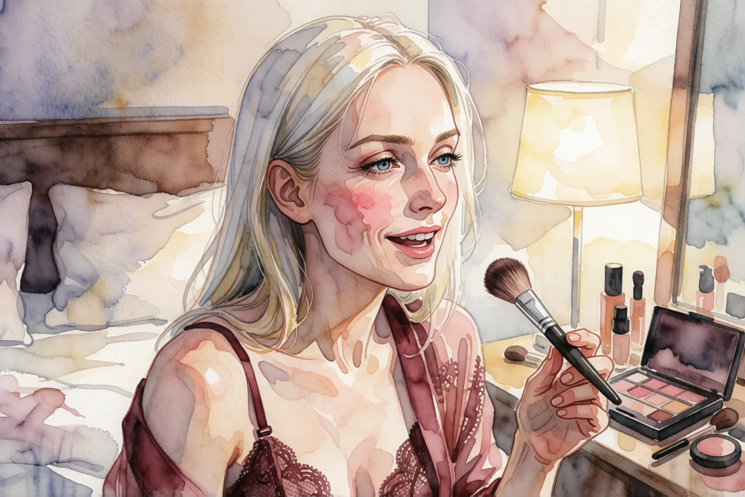 Ilustración del relato erótico: La sesión de maquillaje terminó en la cama de Sofía