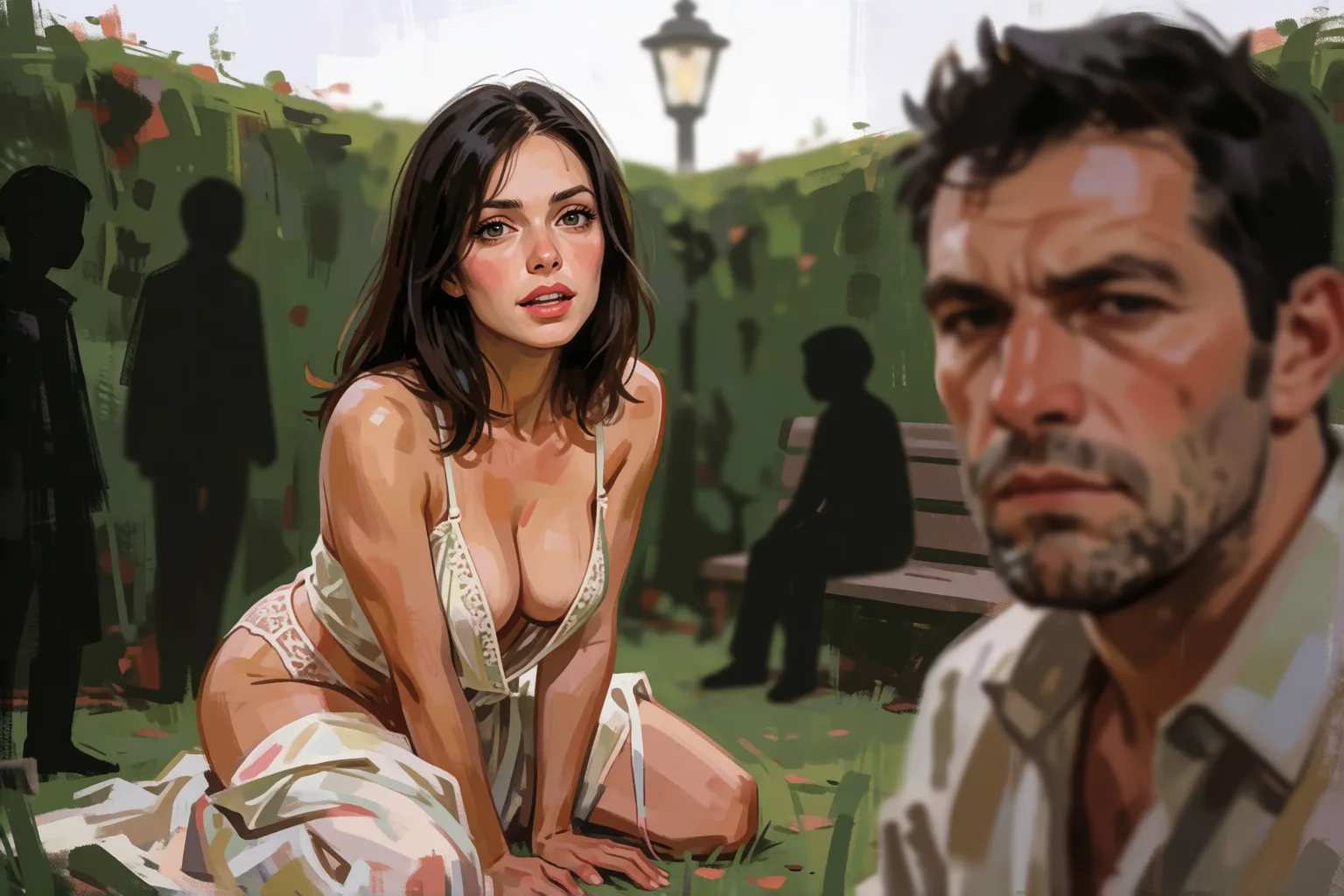 Escena 2 del relato: La sorpresa de mi novia en el laberinto de setos