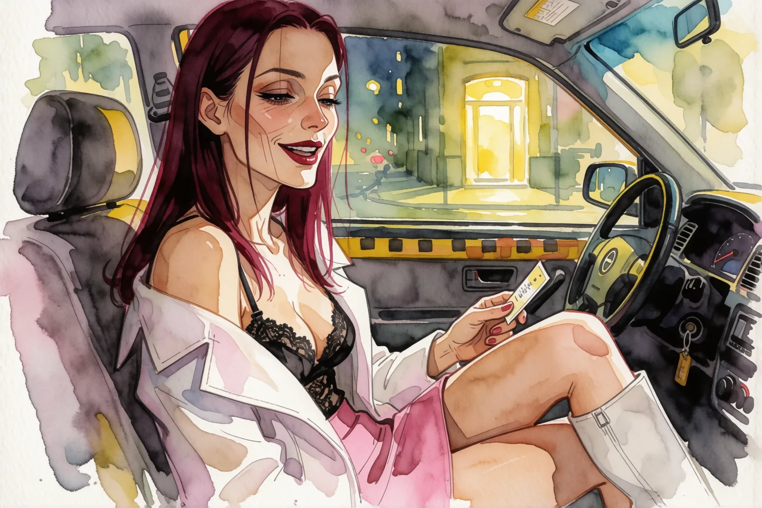 Illustration zur erotischen Geschichte: Die Travesti, die in der Morgendämmerung in meinen Taxi stieg