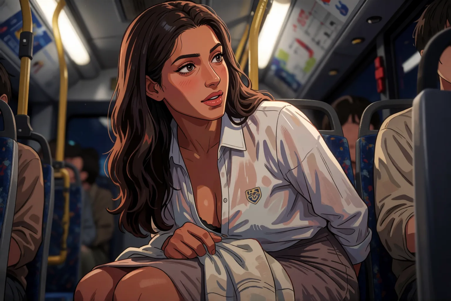 Ilustración del relato erótico: La universitaria que me tocó en el bus de noche