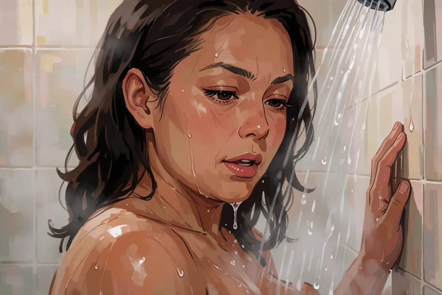 Ilustración del relato erótico: Lo que descubrí sola bajo la ducha caliente