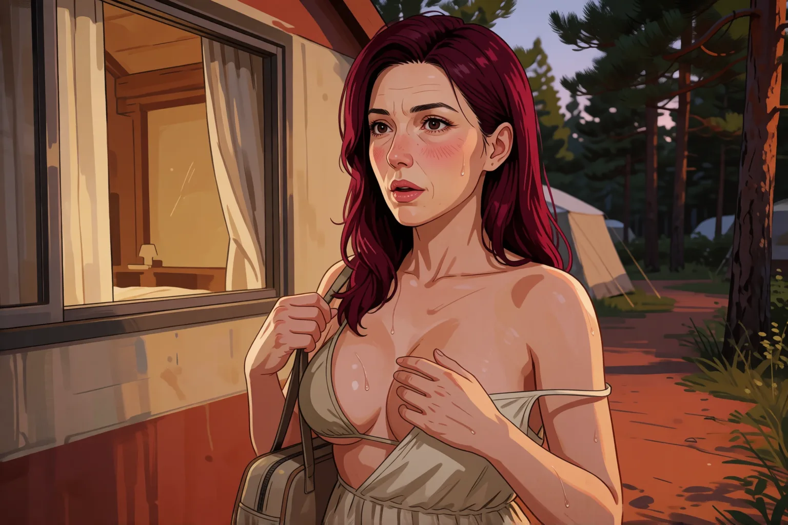 Ilustración del relato erótico: Lo que espié por la ventana del camping nudista
