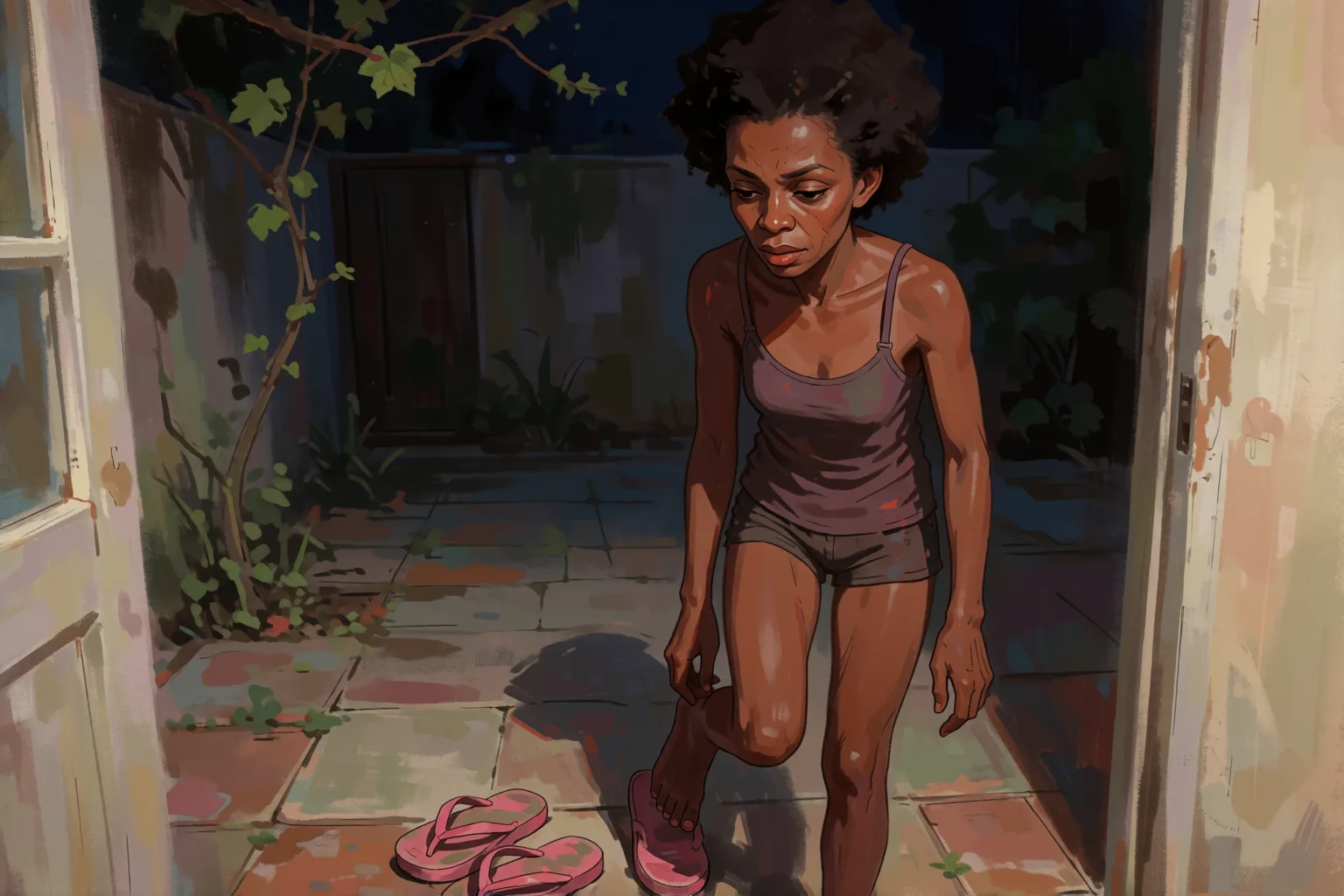 Erotic story illustration: What I Do with My Neighbor’s Flip-Flops at Midnight