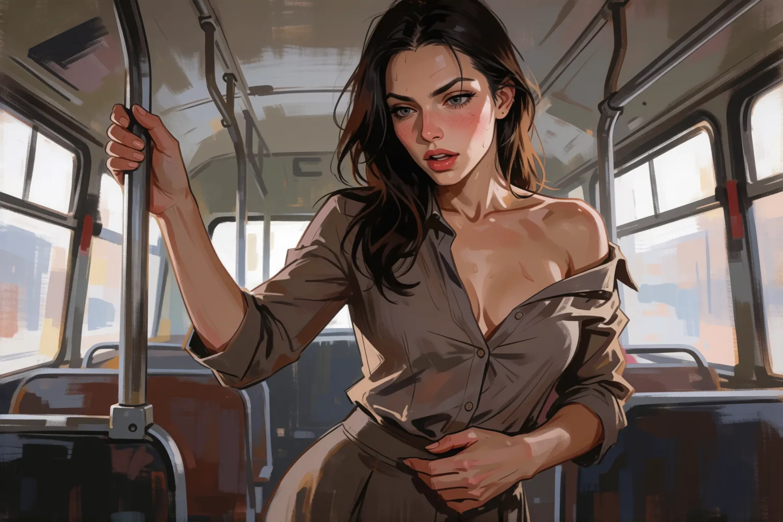 Erotic story illustration: What I Did with Renata in the Back of the Bus