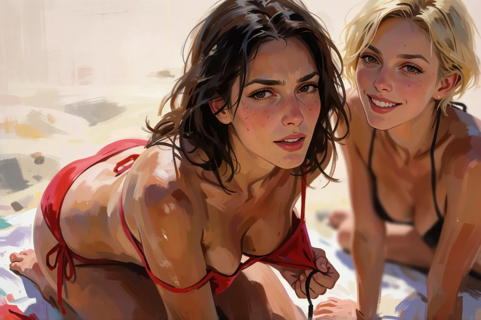 Escena 2 del relato: Lo que mi amiga me hizo en la cala nudista