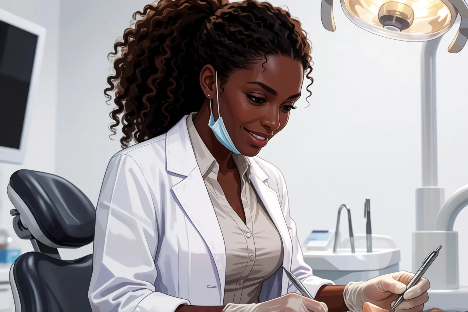 Ilustração do conto erótico: O que minha dentista faz em cada consulta me deixa desconcertado