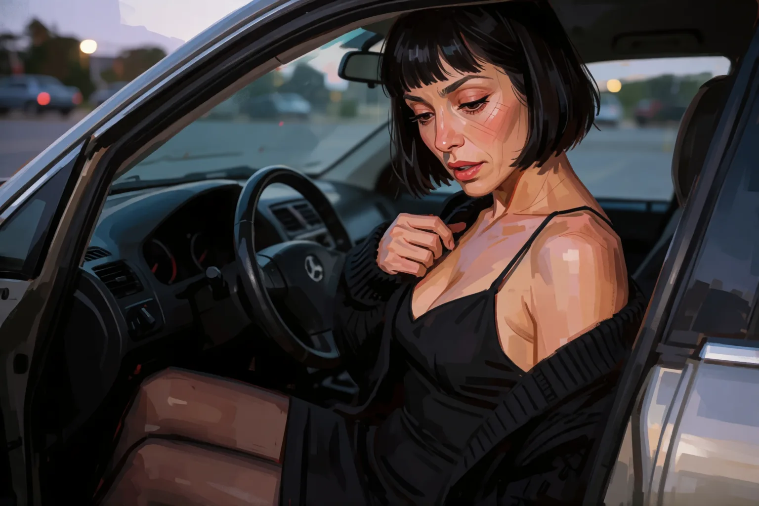 Ilustración del relato erótico: Lo que pasó en su coche después de la biblioteca