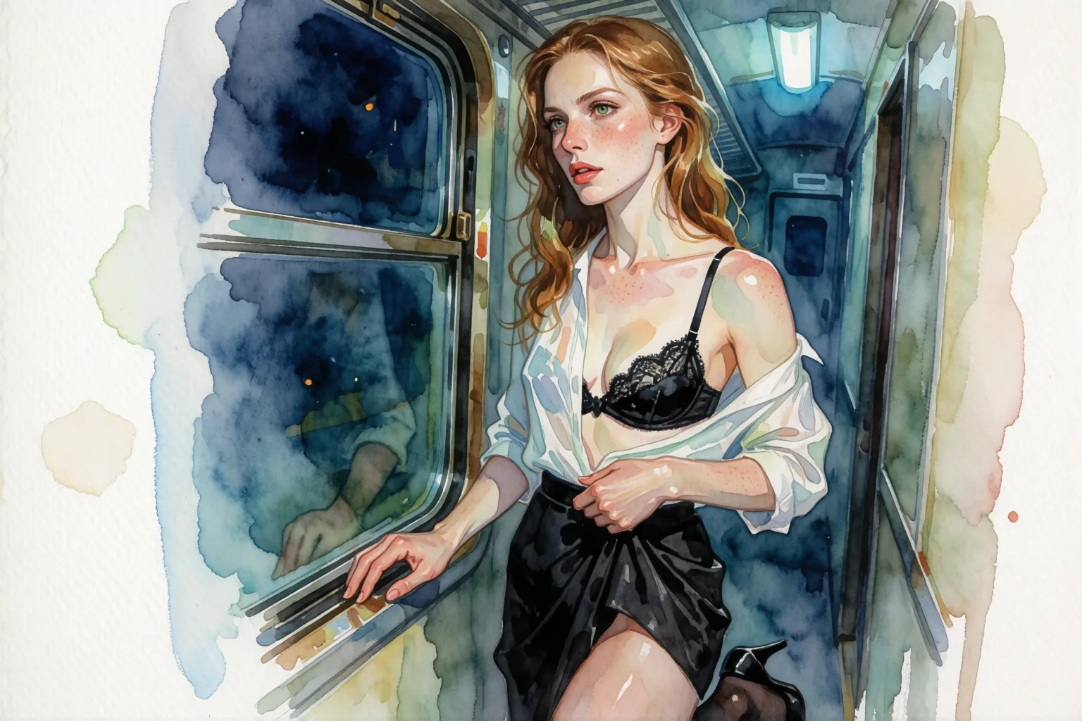 Ilustración del relato erótico: Lo que vi en el pasillo del tren nocturno