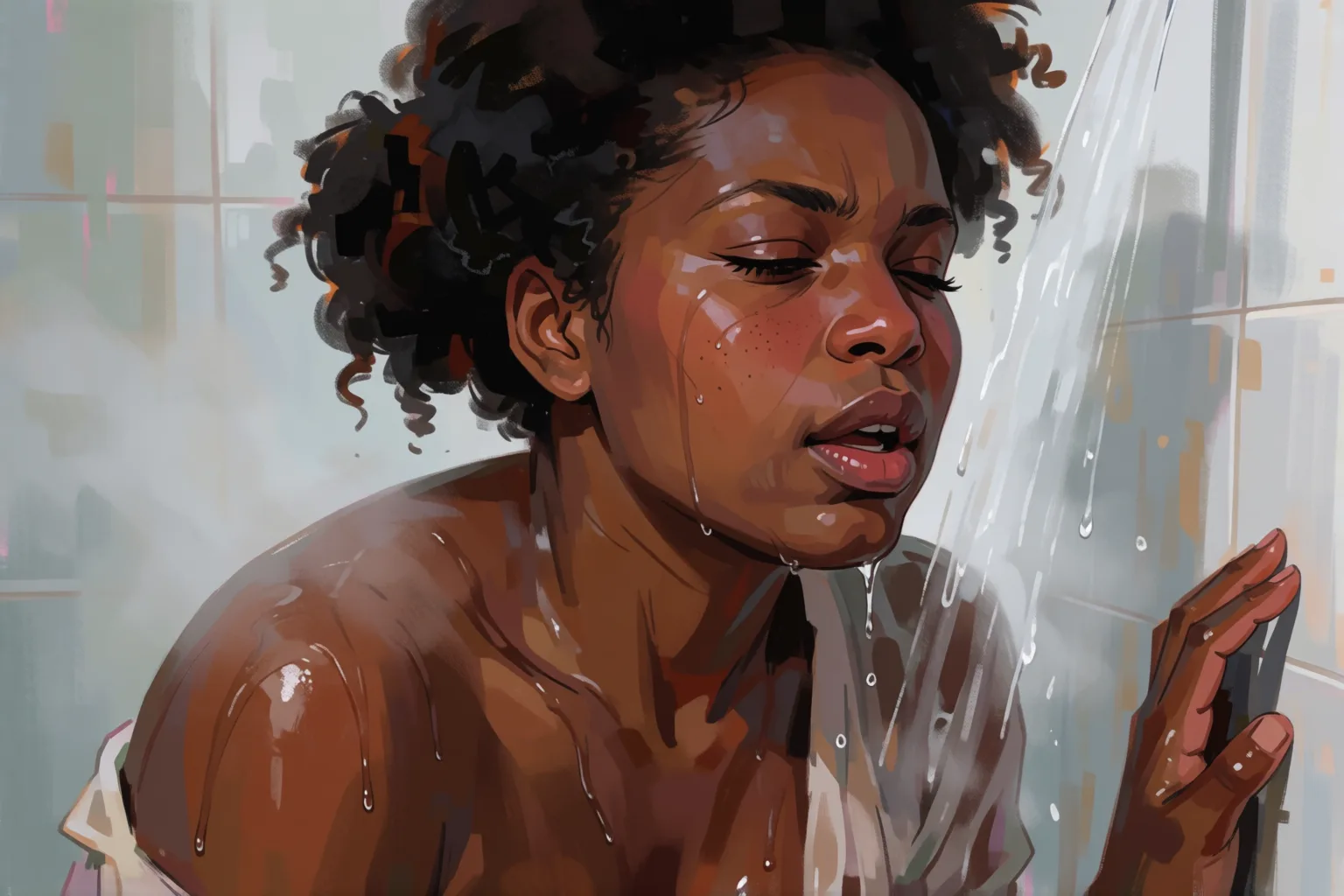 Ilustración del relato erótico: Me toqué bajo la ducha pensando en ti toda la noche