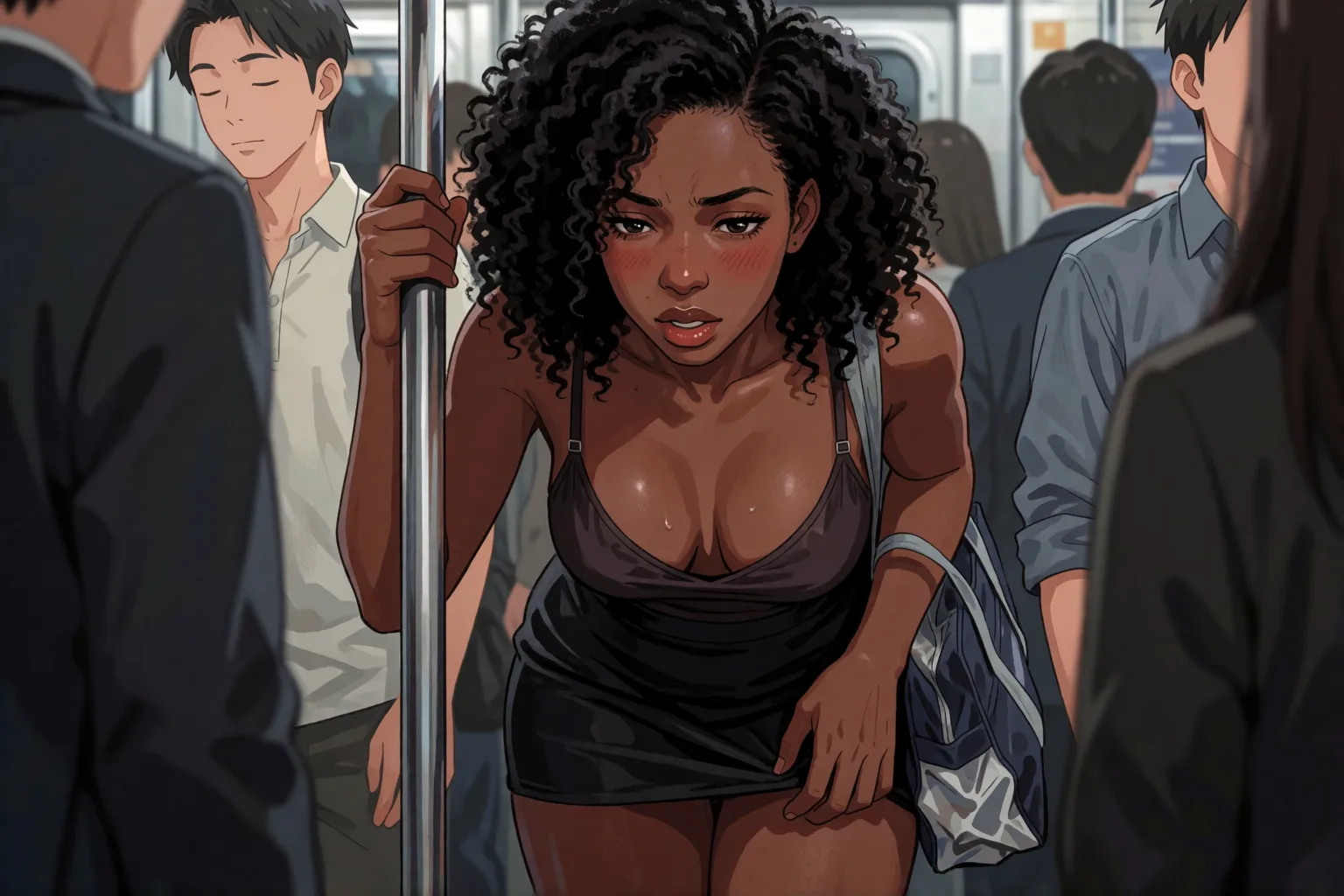 Erotic story illustration: My classmate touched me on the crowded subway