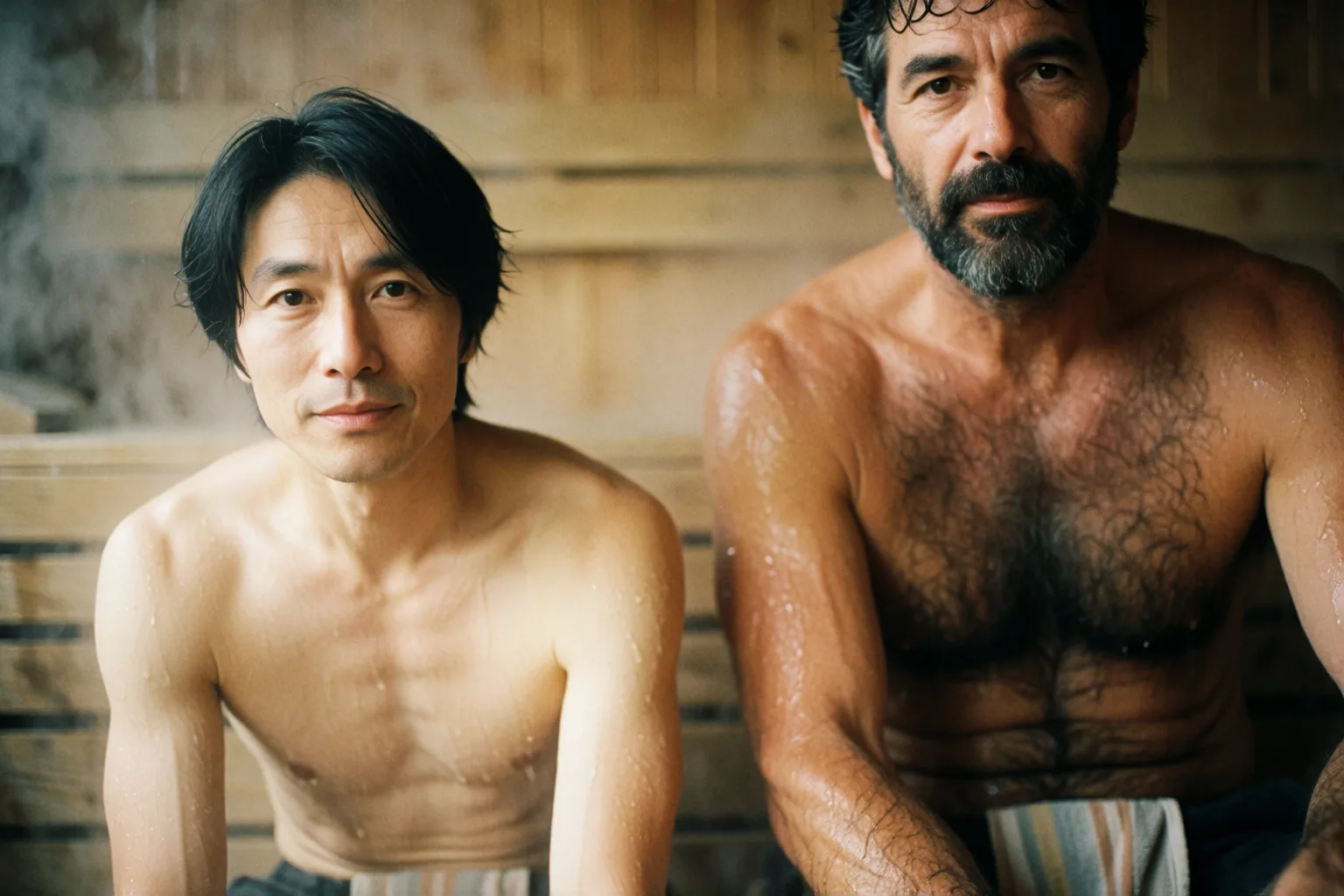 Cena 2 do conto: Meu companheiro de quarto e a sauna de homens