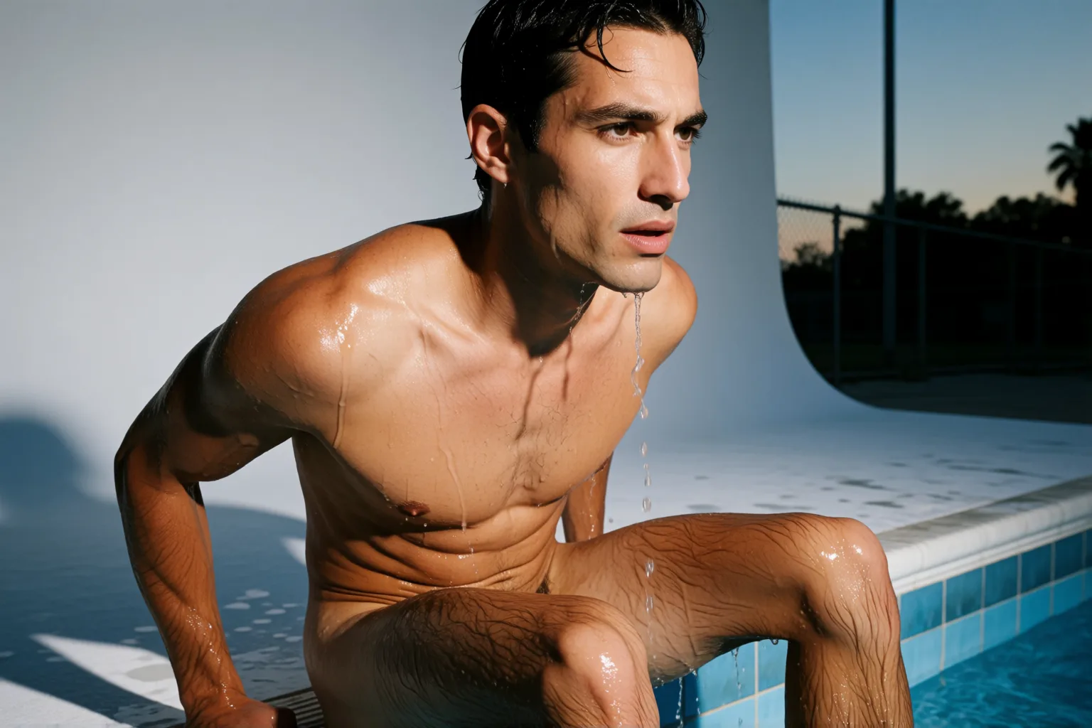 Ilustración del relato erótico: Mi compañero me retó a bañarnos desnudos
