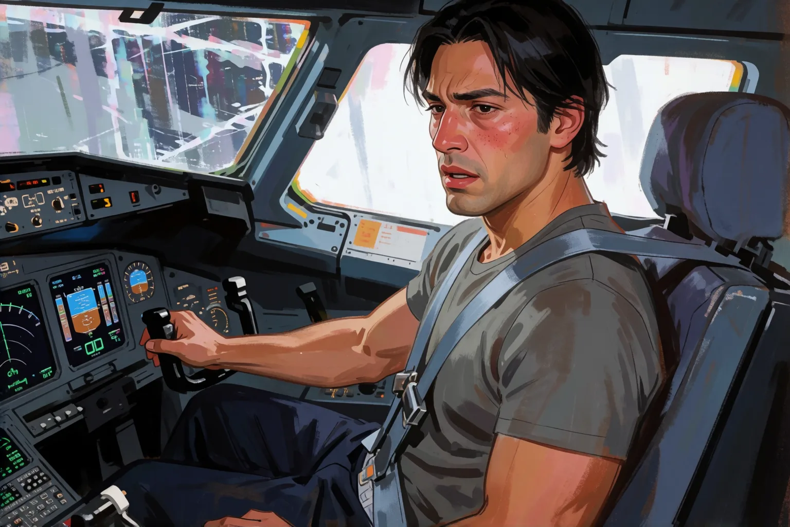 Ilustración del relato erótico: Mi ex apareció en la cabina mientras yo pilotaba