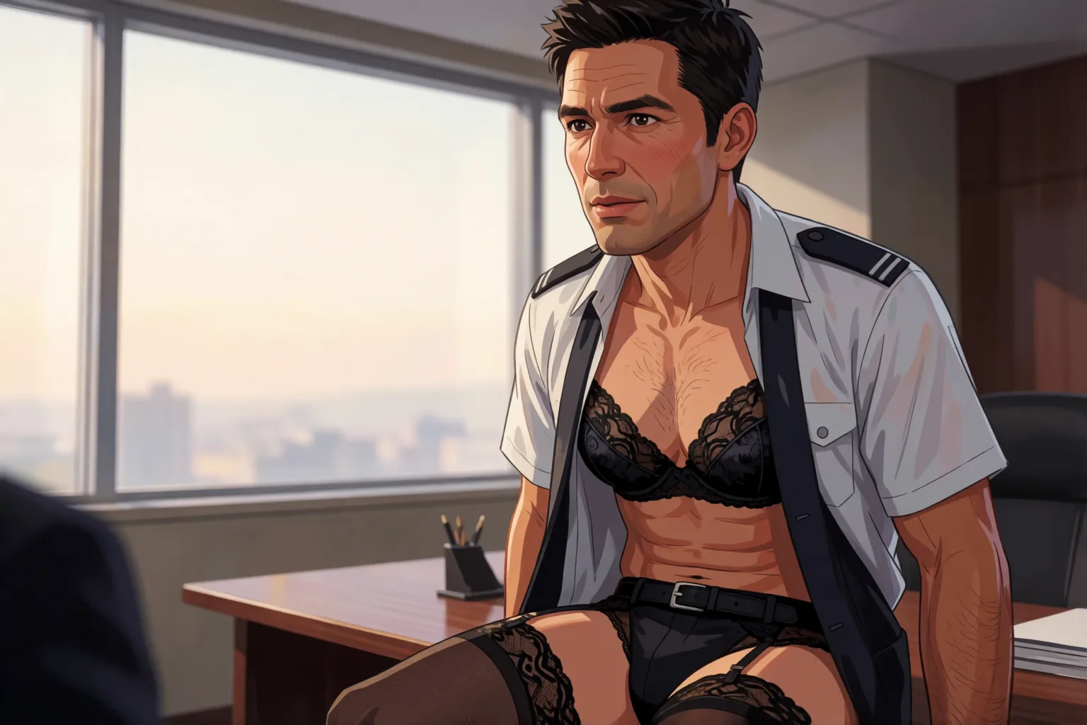 Illustration zur erotischen Geschichte: Mein Chef ließ mich Dessous unter der Uniform tragen