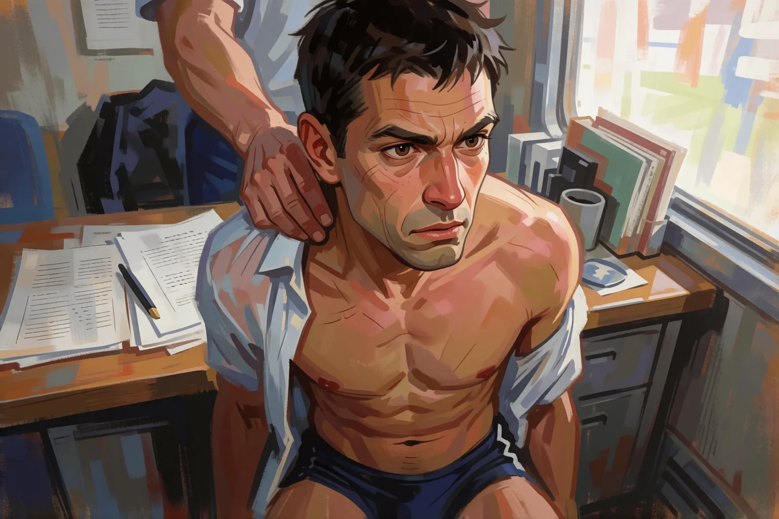 Illustration de l'histoire érotique : Mon père m’a agenouillé devant l’entraîneur de l’équipe