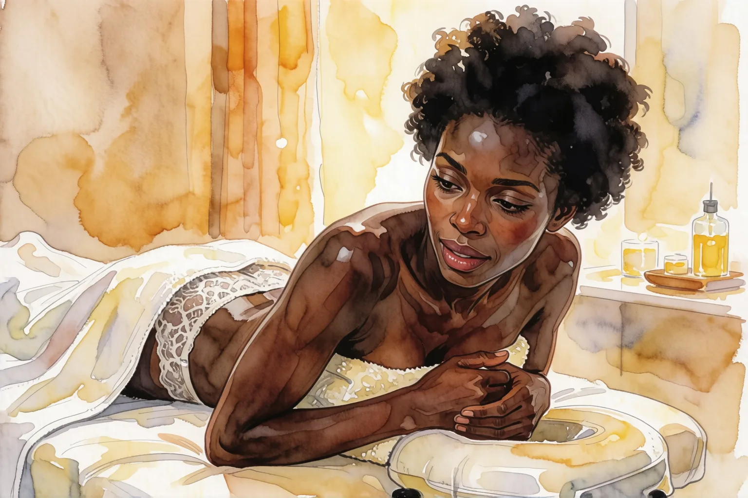 Erotic story illustration: My First Time with the Friday Client at the Spa
