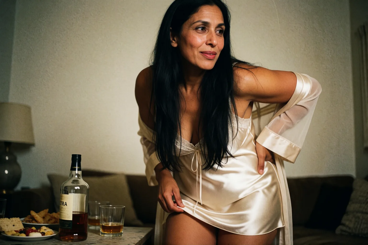 Ilustración del relato erótico: Mi suegra me esperó con whisky y un camisón corto