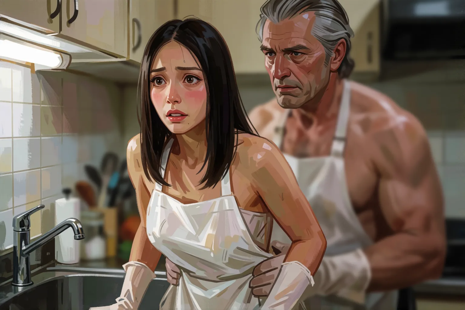Cena 2 do conto: Meu sogro decidiu que eu era sua empregada