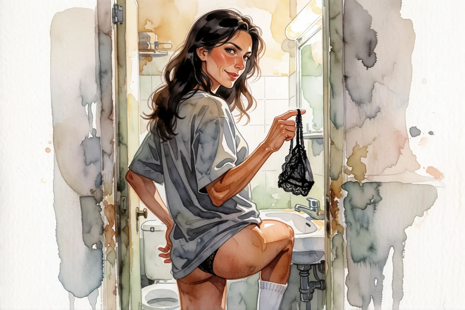 Erotic story illustration: My Neighbor Caught Me Sniffing Her Clothes and Took Control