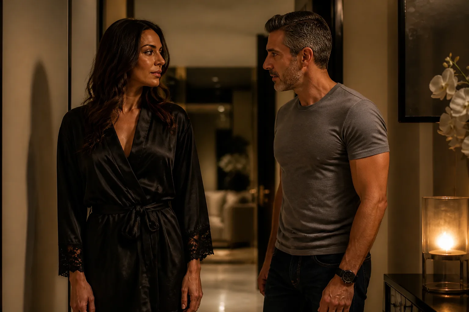 Erotic story illustration: My Neighbor Knew I Was Alone and Rang the Doorbell