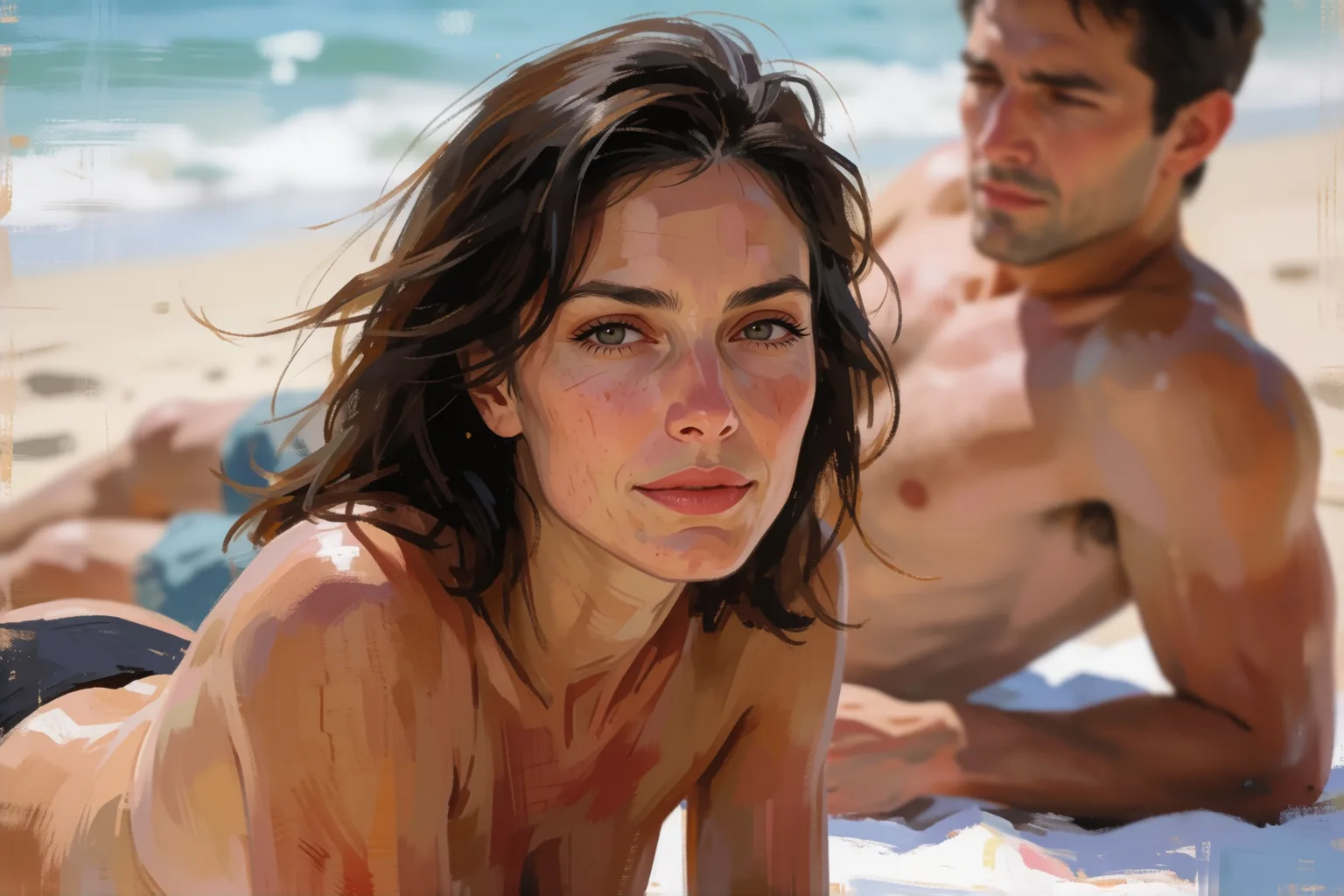 Cena 2 do conto: Minhas vizinhas casadas me escolheram na praia de nudismo