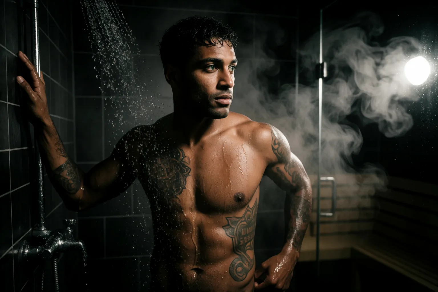 Erotic story illustration: Nobody Stopped Us in the Sauna Showers