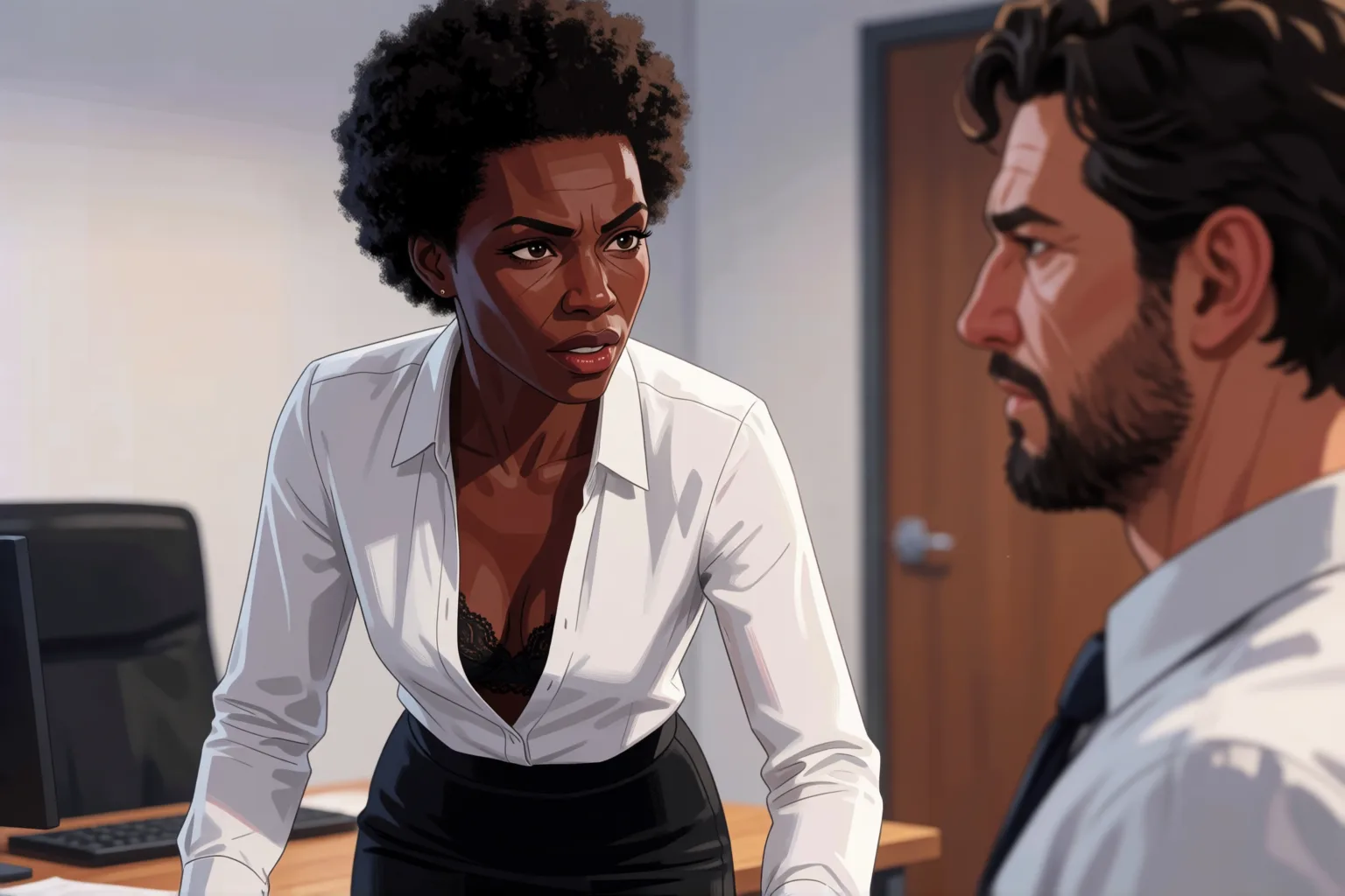 Escena 2 del relato: Obligué a mi jefe arrogante a vestirse para mí
