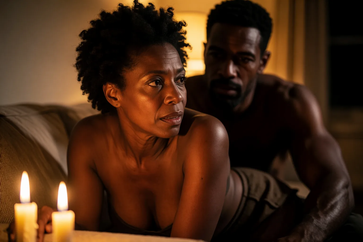 Escena 2 del relato: Sedé a mi marido para recibir al albañil en el sofá